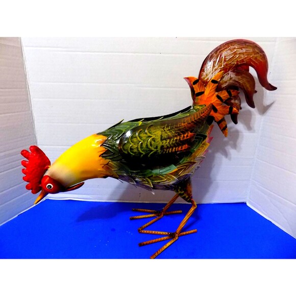 New Metal Rooster Chicken Figurine Sculpture Home Decor Country Rustic Farm - Picture 2 of 5